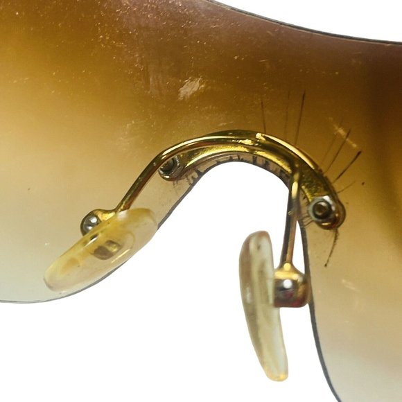 Vintage Damaged Unmarked Rare Sunglasses Gold Tone And Brown Tint Shield Lens - Picture 5 of 16